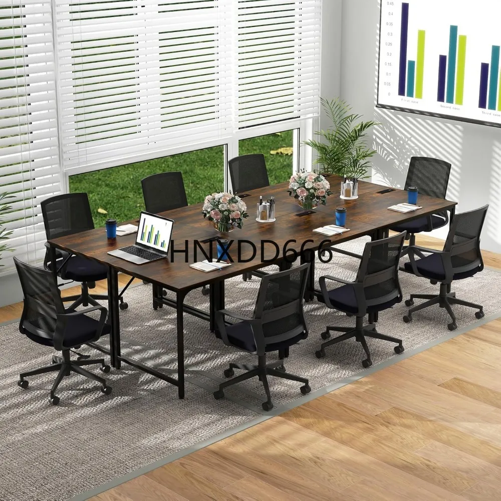 

Conference Table Set of 6, Modern Boardroom Desk with Storage Bag, Headphone Hook, Sturdy Metal Frame, Rectangular Semi