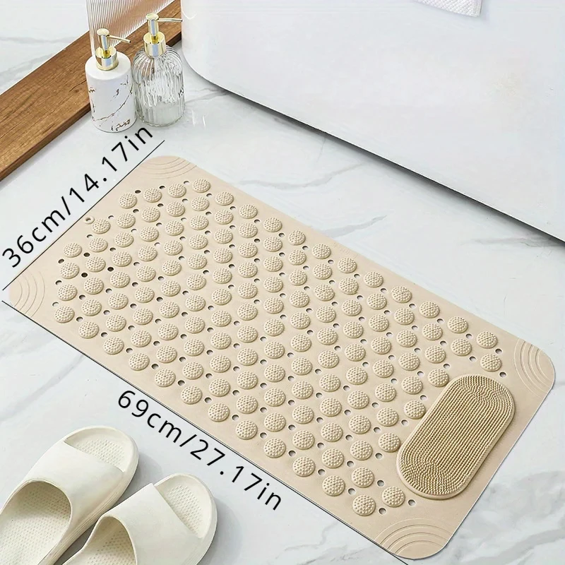 Light Blue Non-Slip PVC Bath Mat - Rectangular Massage Nubs Shower and Bathroom Safety Rug - 0.8cm Thick, 2600g/m², Dot Pattern