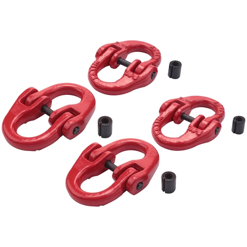 G80 Alloy Steel Hammerlock Coupling Link Connecting Link, 5/16Inch, 4 Pack, Red, 4400 Lbs Load Limit