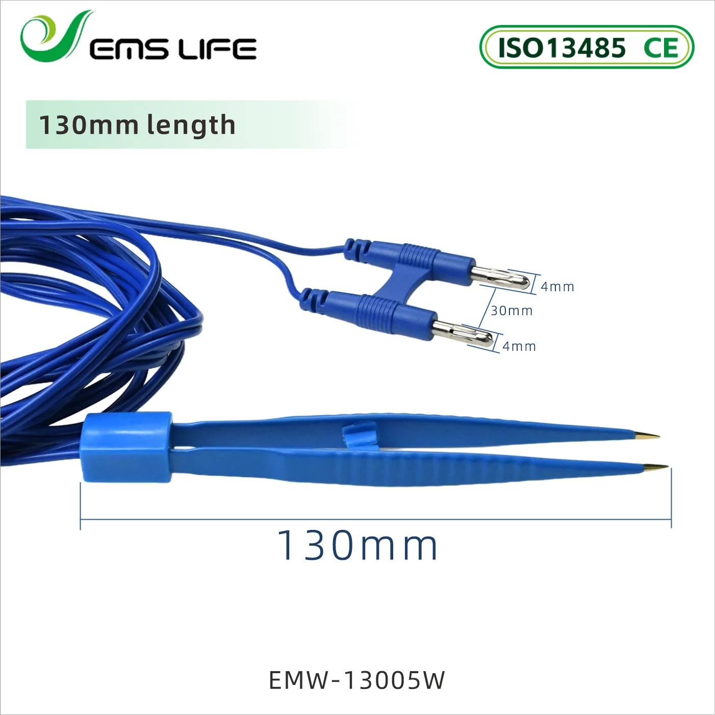 Disposable Bipolar Forceps Straight 130mm 160mm 185mm Length with Double 4.0MM Connector Emslife EMW-13005W General Surgery Use