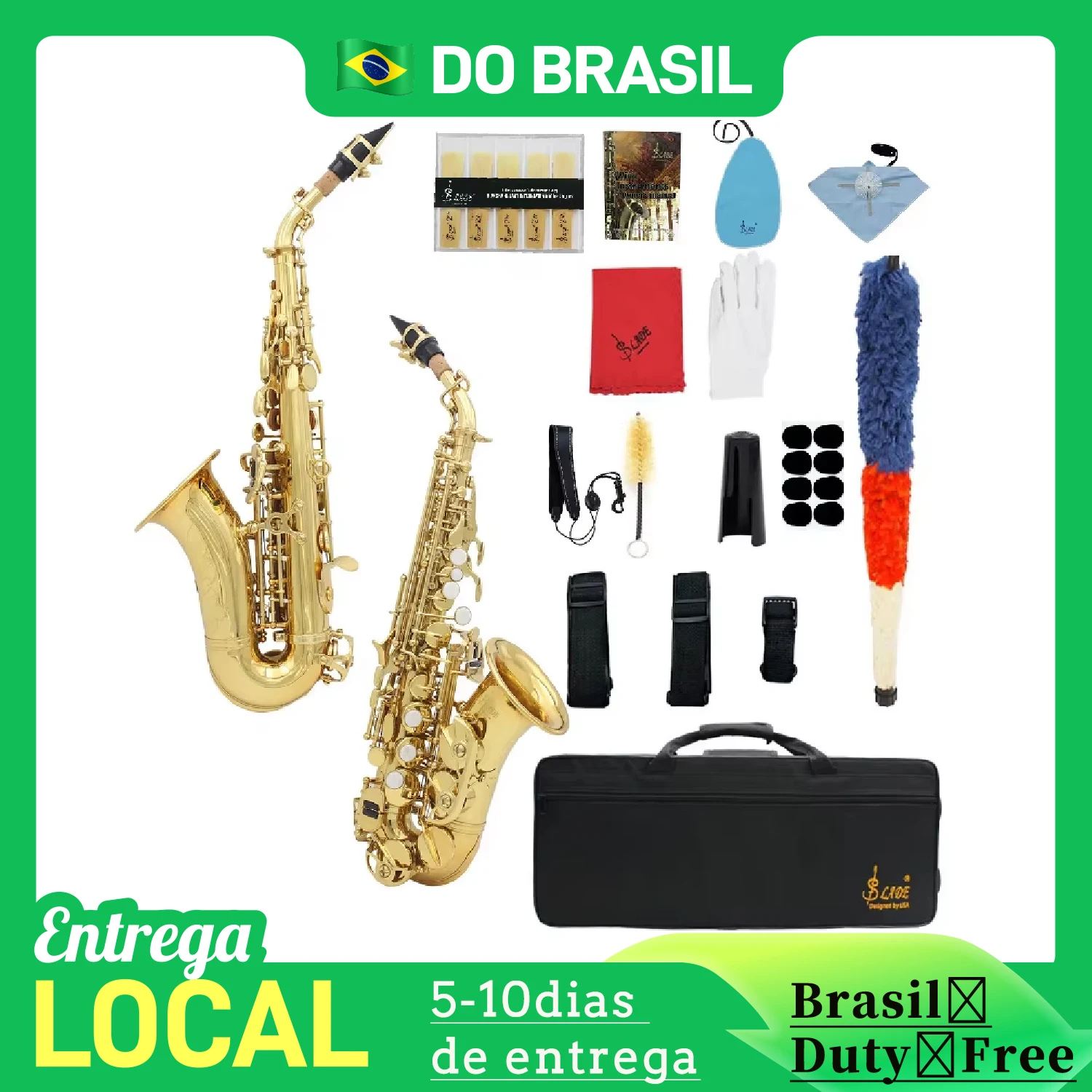 

SLADE Soprano Saxophone Golden Bb Soprano Sax Brass Body Woodwind Instrument with Case Stand Cleaning Set Reed Accessories