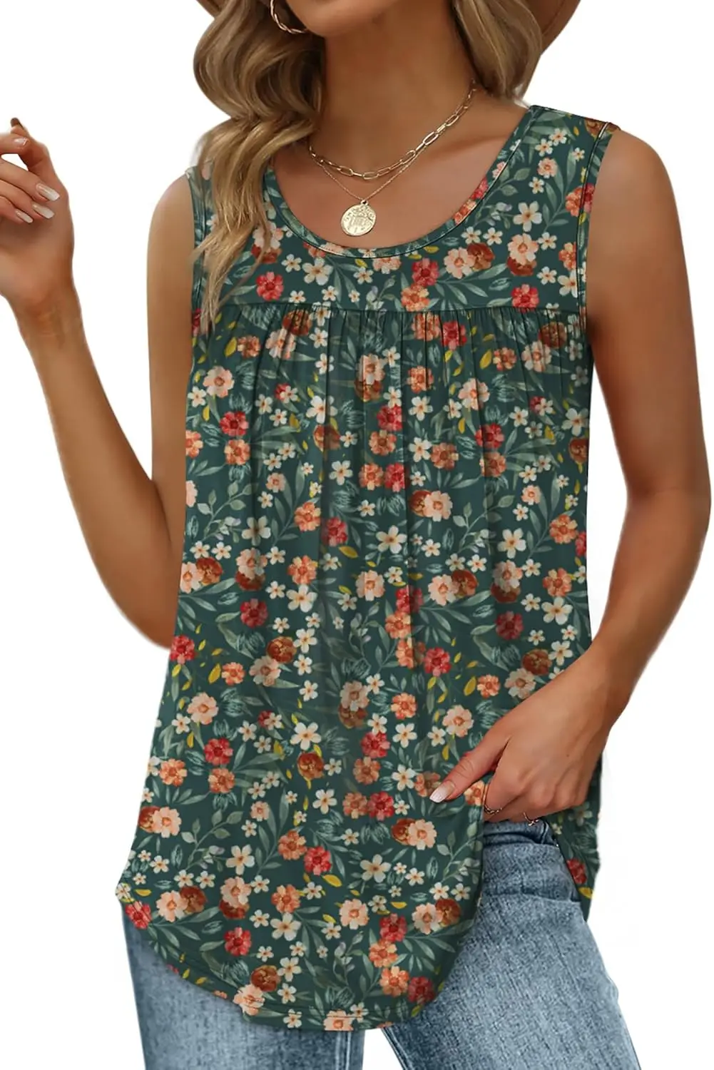 Plus size European and American cross-border spring and summer new casual crew neck shrink print vest top