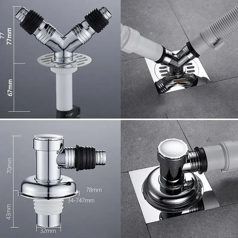 Penutup lantai penguras Speical tersegel, untuk mesin cuci, saluran air khusus konektor pencuci piring, aksesori adaptor kamar kecil