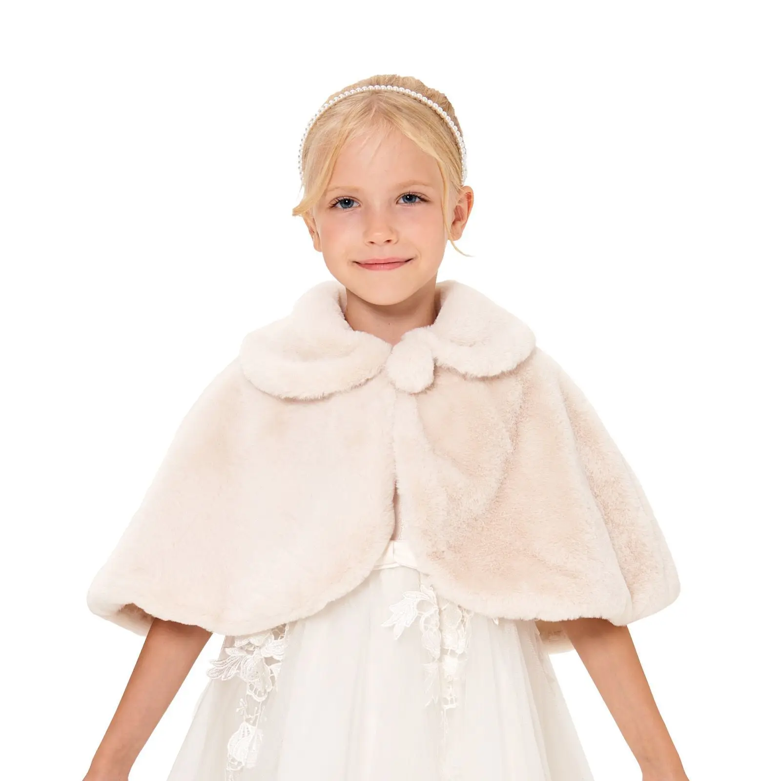Elegant Girl Faux Fur Cape Coat White Girls Poncho Winter Wedding Warm Shawl Cloak Princess Dress Cover Up Wedding Party