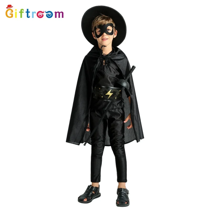 Gran oferta, 1 Uds., ropa para niños de calidad Superior, disfraz de mascota de Halloween para niños, disfraz de Zorooo, mono para niños, faja con parche, capa, pantalón MS56