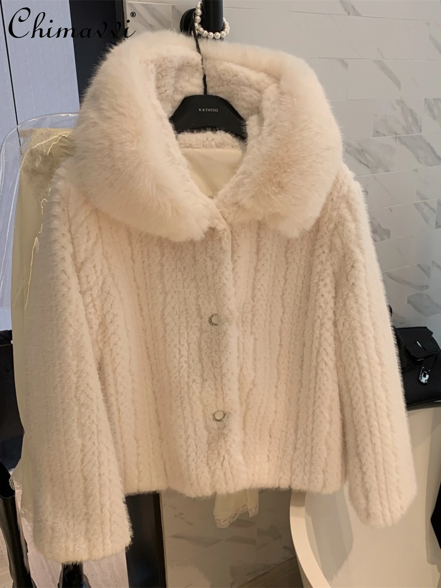 

High-End White Faux Fur Coat Winter Clothes New Fashion Detachable Fur Collar Solid Color Fur Warm Down Feather Liner Jackets