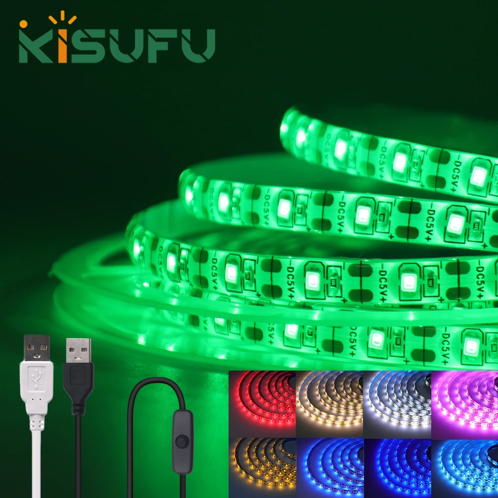 5V LED Strip Light USB Switch Black/White 2835 60Leds/m White Warm Blue Pink Red IP21/IP65 Under Cabinet Lights Night Lighting