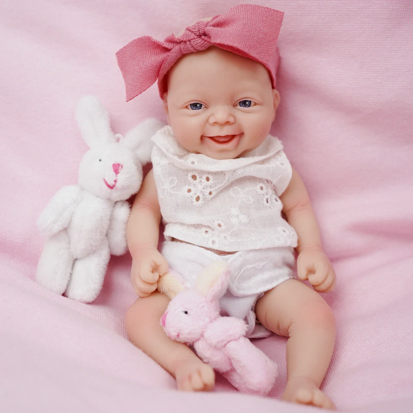 Full Platinum Silicone Realistic Babies Doll, Não-Vinil, Lavável, Lifelike, Mini Reborn Baby Doll, Toy Gift, Minúsculo, 7"