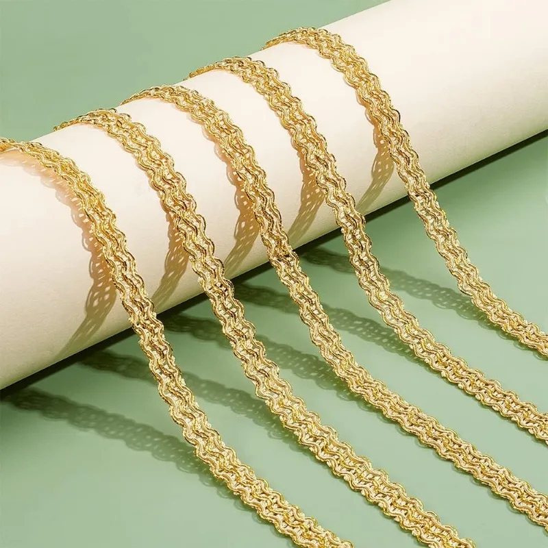 1Roll 15 Yards Golden Braid Lace Trim 15mm Wavy Woven Lace Ribbon Filigree Gimp Braid Trim for Curtain Upholstery Home