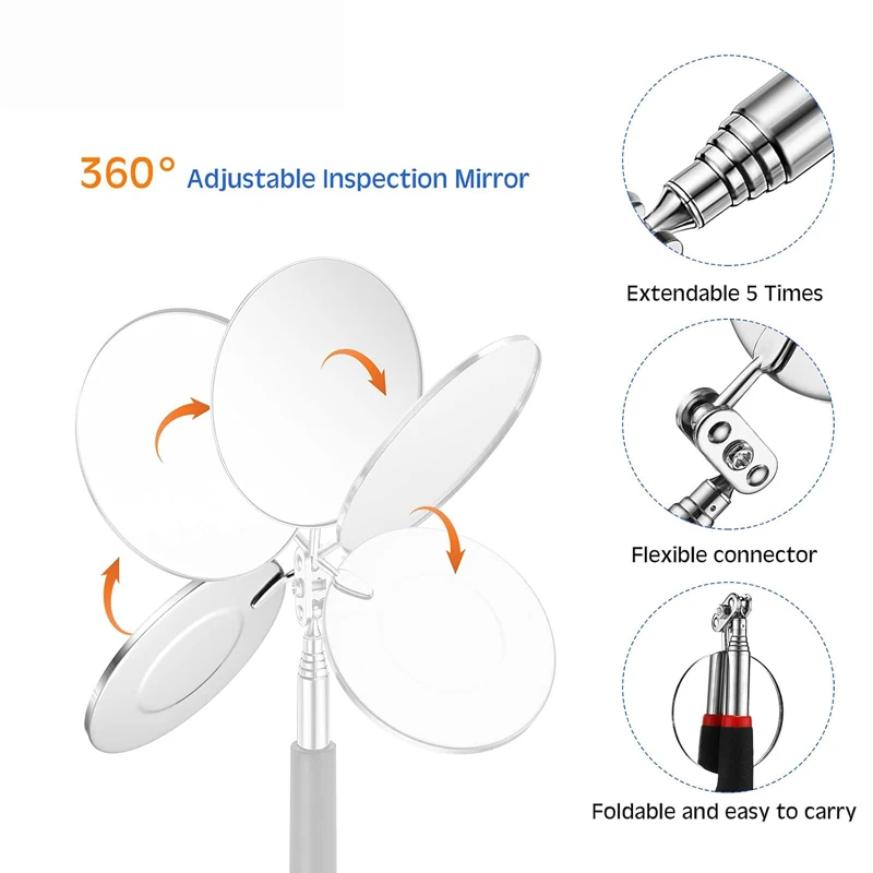 Telescoping Inspection Round Mirror 360° Adjustable Inspection Tool For Checking Vehicle Small Parts Observing Eyelashes Mouth
