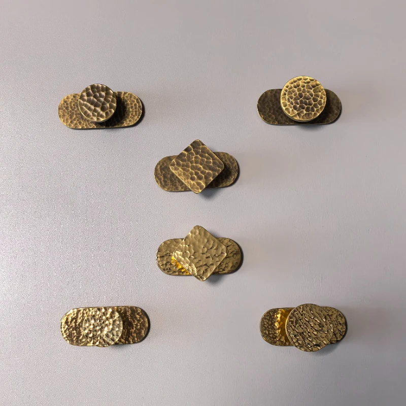 French Solid Brass Hand-Hammered Furniture Handles Luxury Handles for Wardrobe and Drawer Dresser Kitchen Cabinet Handles