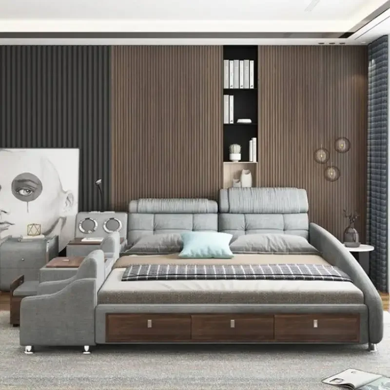 Bedroom Decoration Double Bed Master Multifonction Luxury King Twin Bed Frame Smart Space Saving Cama Box Casal Home Furniture