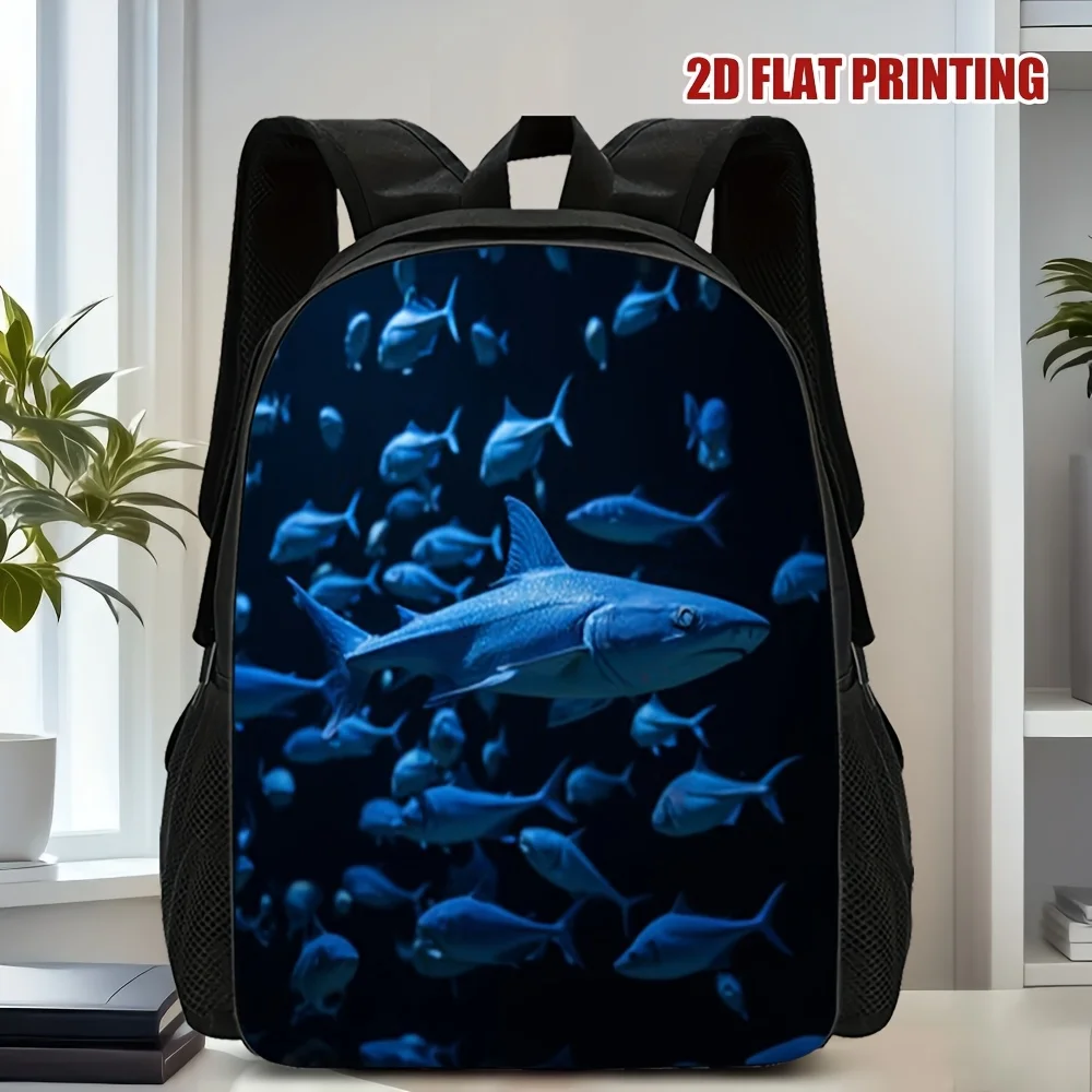 

1 Underwater Overlord Shark Printed Backpack - Durable Polyester Lightweight School Bag with Adjustable Removable Shoulder