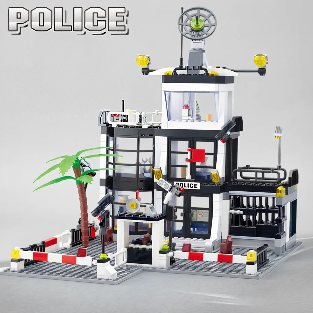 

City Police Station Building Block Set DIY Car Police Command Center Construction Educational Toy Gift