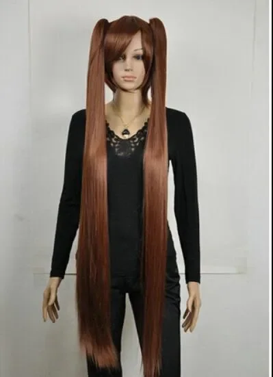 

WIG Brown Extra Long Lolita Girl Split Straight Cosplay Wig 2 Ponytail