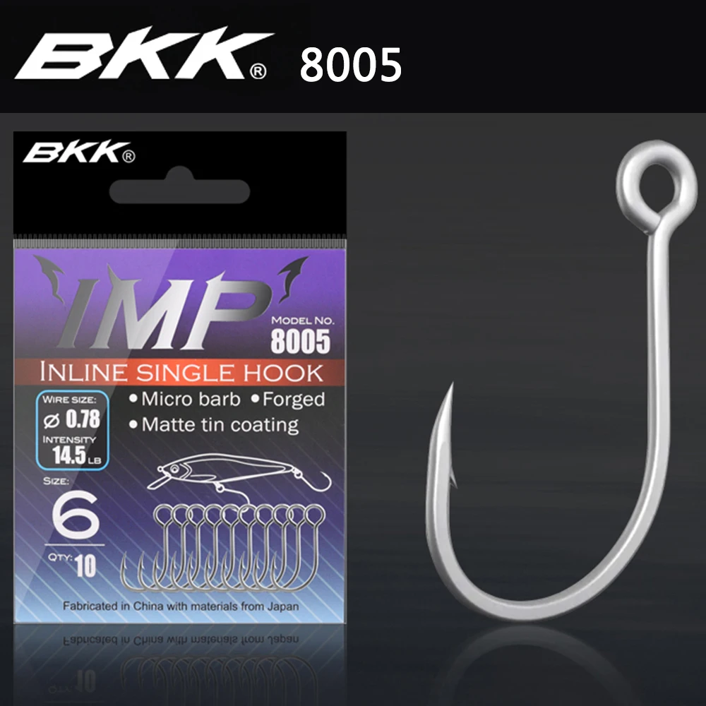 BKK IMP 8005 Inline Single Hook 81 WV High Carbon Precision Steel Matte Tin Coating Big Eye Hooks For Lure Fishing Accessories