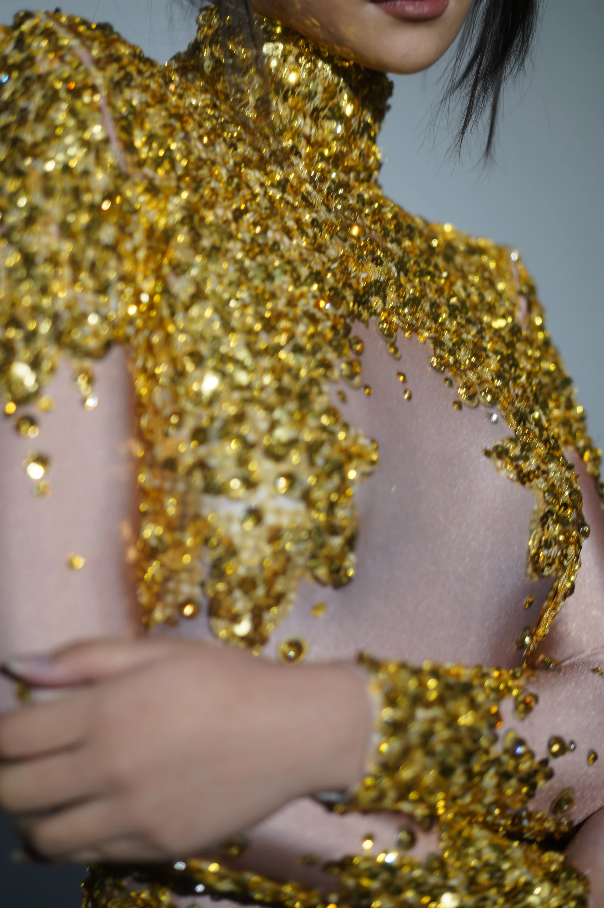 Women Birthday Party Nightclub Dancer Stage Performance Costume Sparkly Gold Silver Rhinestone Sequin Stretch Bodysuits