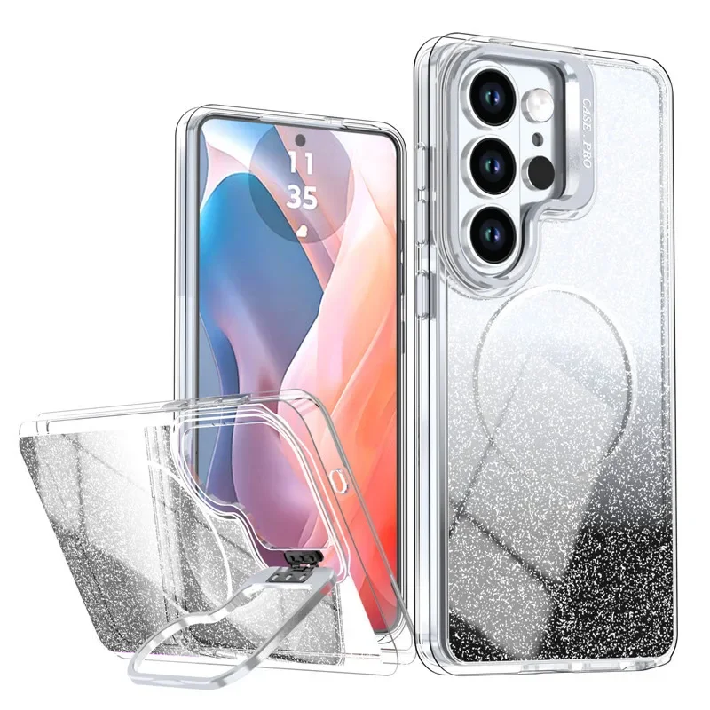 

Cute Gradient Glitter Phone Case for Samsung Galaxy S26 Ultra S25 Edge S24+ with Back Lens Stand and Support Magnetic Charging