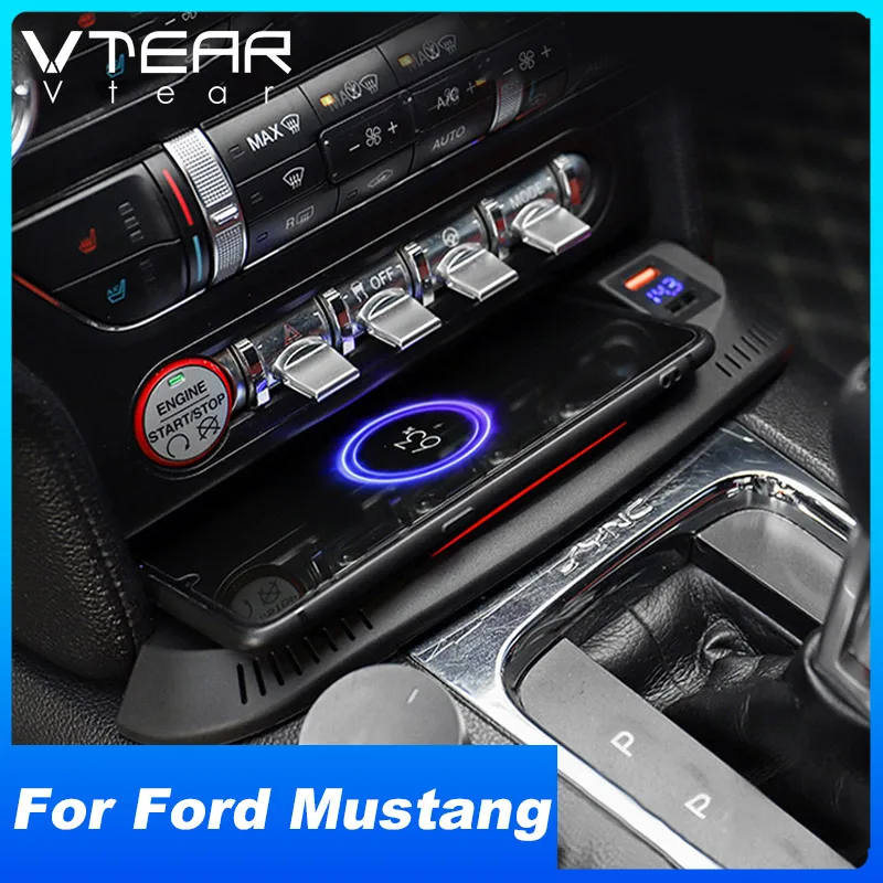 Car Wireless Charger 15w Fast Cell Phone Wireless Charging Panel Adapter For Ford Mustang Gt 2024-2016 Modification Accessories