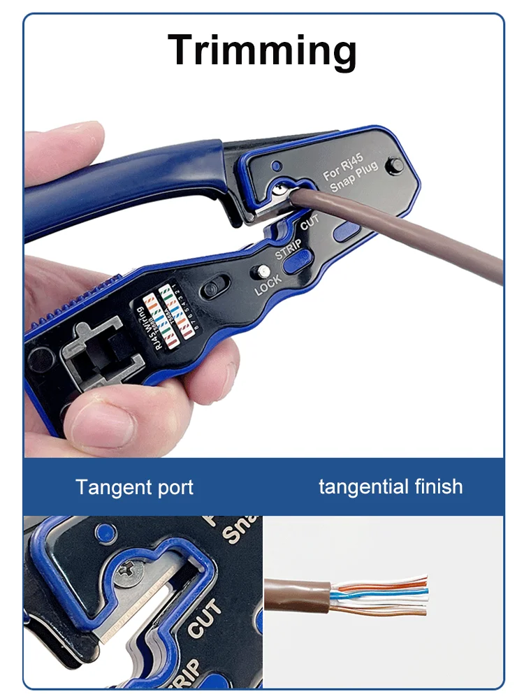 RJ45 Rede Crimper Ferramentas, cabo Ethernet Stripper, através do furo Conector, CAT5/6/7 Alicate, Pressionando Braçadeira de Fio, Tongs Clip