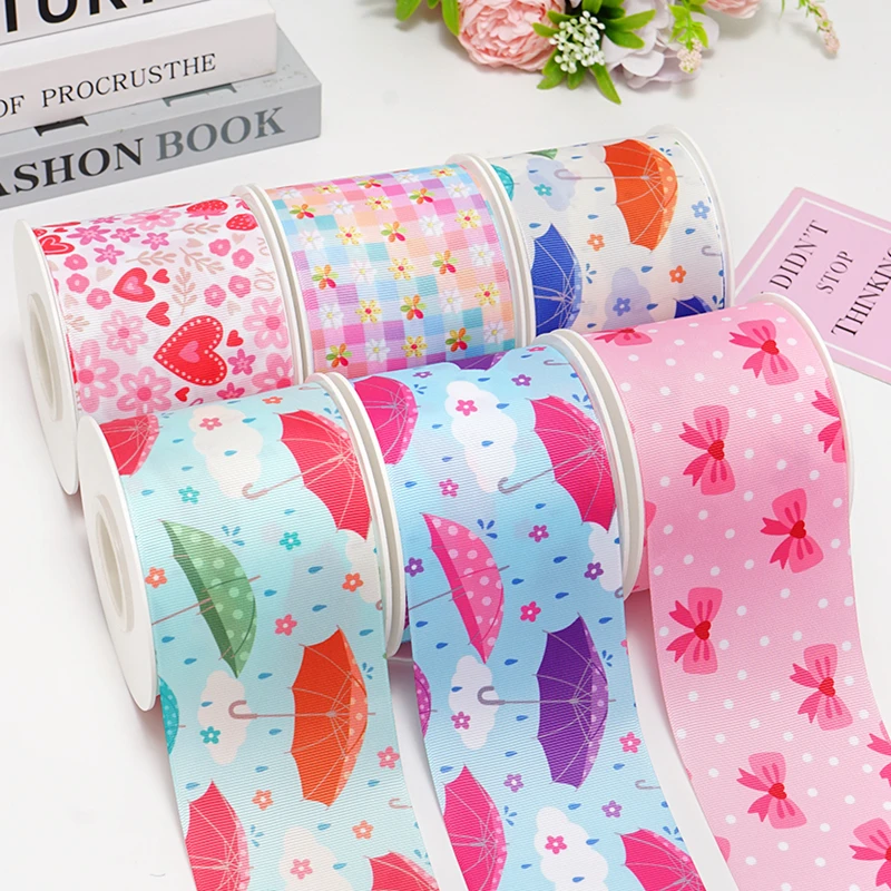 DIY Cartoon Flower Umbrella Printed Grosgrain Ribbon For Craft Supplies Sewing Accessories 5 Yards. 87595