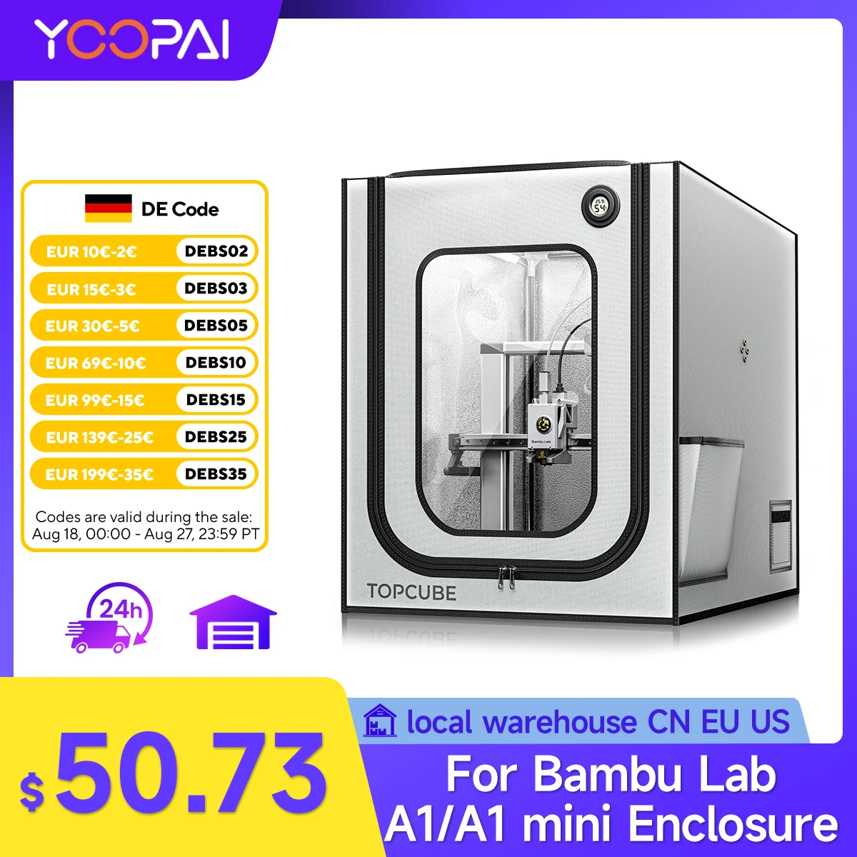 

Корпус для 3D-принтера YOOPAI для Bambu lab A1/A1 мини-Корпус для 3D принтера с фотоэлементами, огнестойкий большой корпус с постоянной температурой