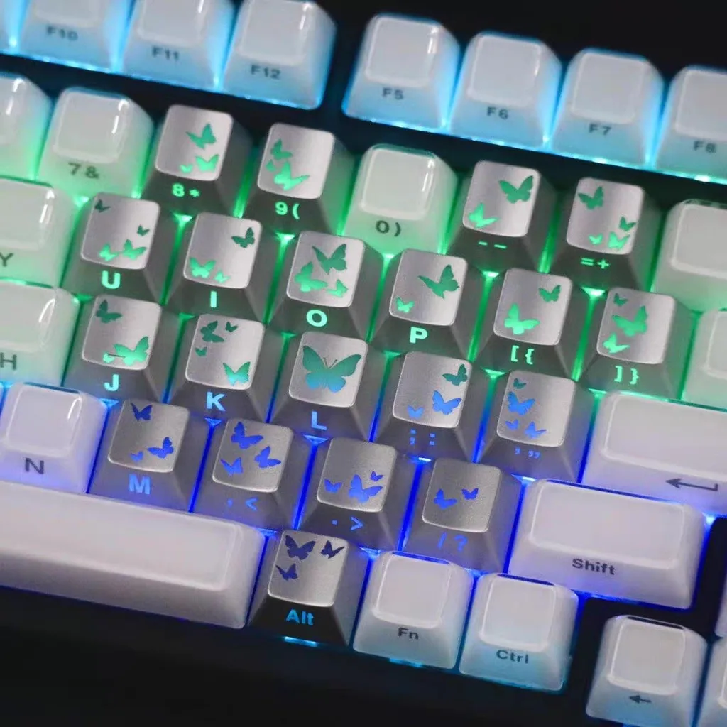 New 21 Key Butterfly Heart Keycap Silver Original Cherry Transparent IMD Magnetic Axis Mechanical Keyboard Supplementary Key