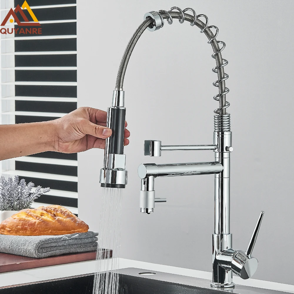 Spring Kitchen Sink Faucet Pull Down Spray Single Lever Hot Cold Mixer Water For Kitchen Sink Dual Spout Faucet