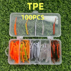 Swolfy-Mini gusanos flotantes de plástico suave para pesca, percha de trucha, Lucio, lubina, 45mm, 0,3g, 100 piezas, Japón