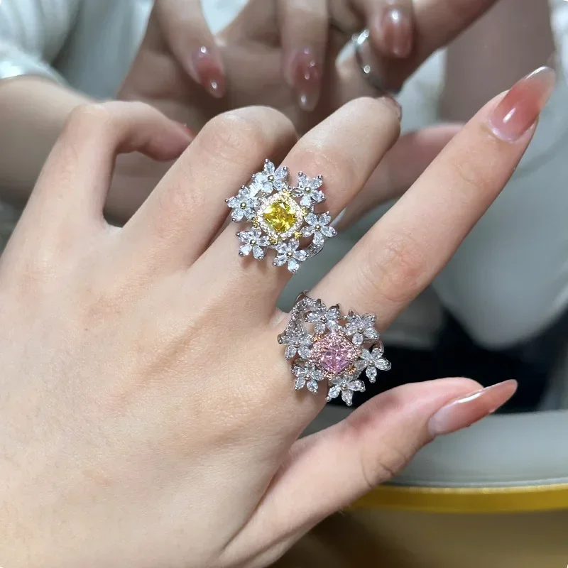 

MDL Moissa!ite Style Light Luxury Thick 18k Gold Plated Brilliant Pink Diamond Ring