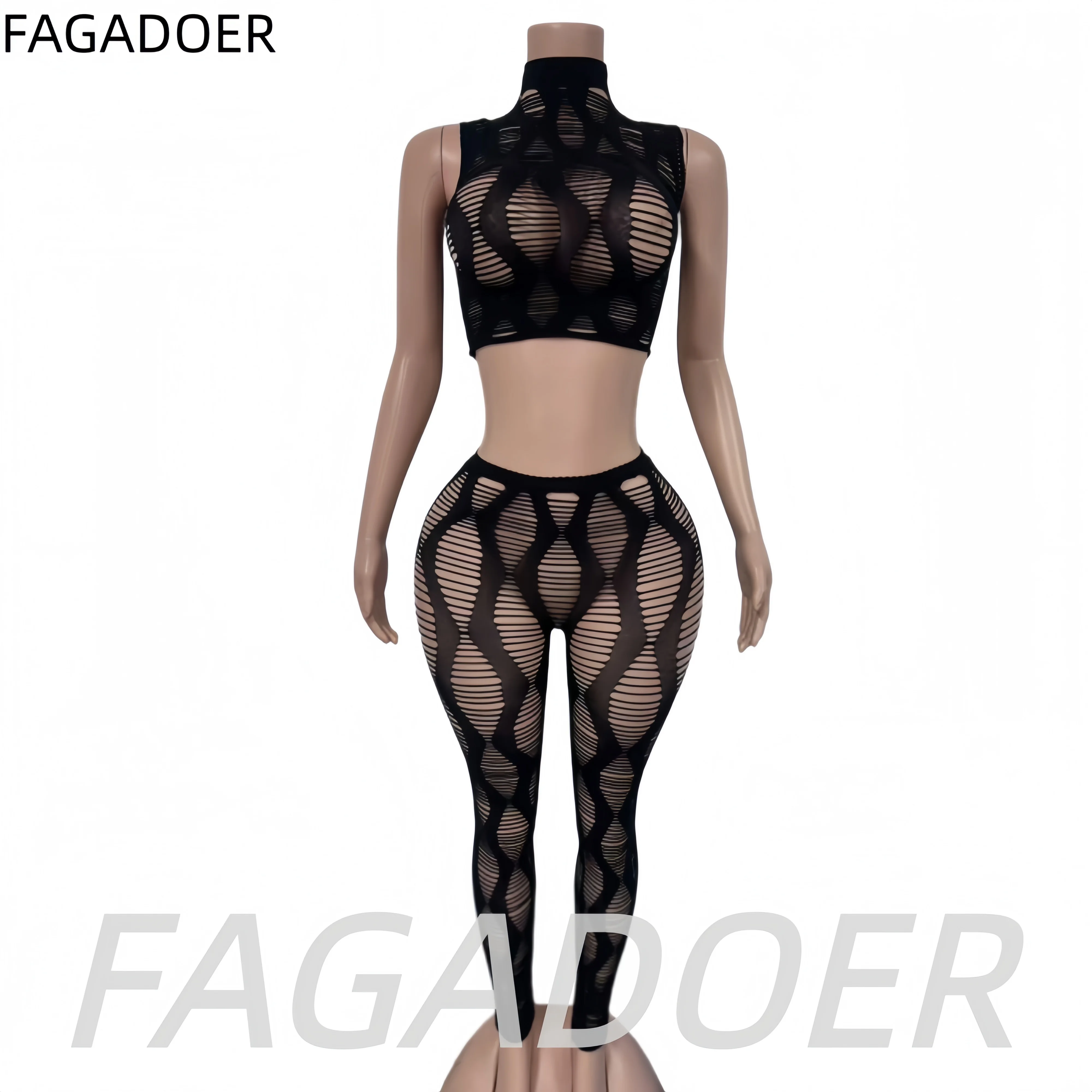 FAGADOER Sexy Knit 2 Piece Set - Crop Top Crochet recension och pris