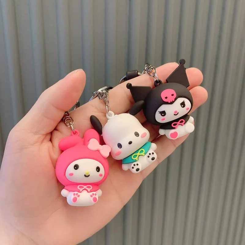 Sanrio Hello Kitty Keychain Cute Cartoon Melody Kuromi Cinnamoroll Doll Pendant Decoration Keyring Jewelry Girl&Child Gifts Toy