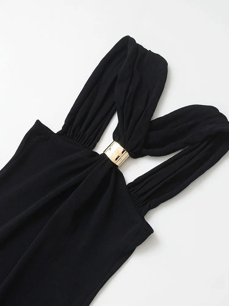 NLZG 2025 wiosna Casual Chic kobiety sukienka Halter prosta długa Vestidos nowe modne letnie wakacje seksowna kobieca sukienka z dzianiny