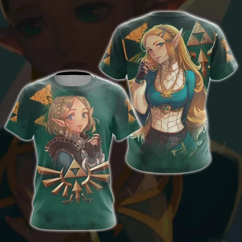 Princess Zelda The Legend of Zelda All Over Print 3D T-shirt， Fantasy Elf Princess Double-sided Full Printed Short Sleeved Shirt