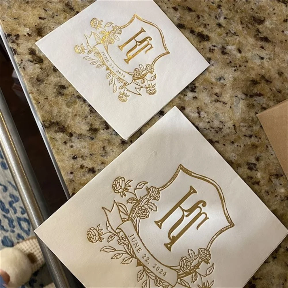 50pcs Custom Wedding Cocktail Napkins, you provide your artwork! Personalized Cocktail Napkins, White or Ecru printed full color