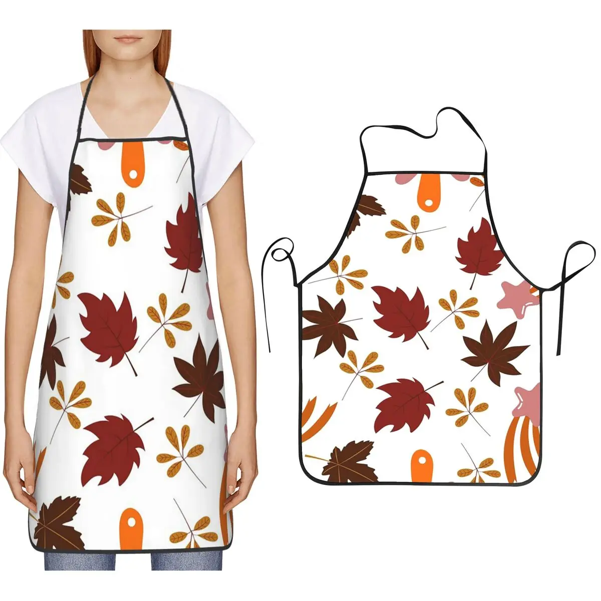 

Коричневый фартук с цветочным принтом и листьями, фартук для шеф-повара, кулинарии, кухни, нагрудник без рукавов, кухонный сарафан для уборки для женщин и мужчин, живопись