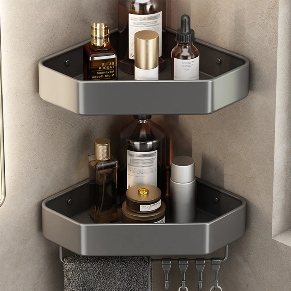 1PCS Bathroom Corner Storage Rack Triangle-Shape Thick Punch-free Self Draining Shower Organiser Wall Mount Corner Shelf Rack