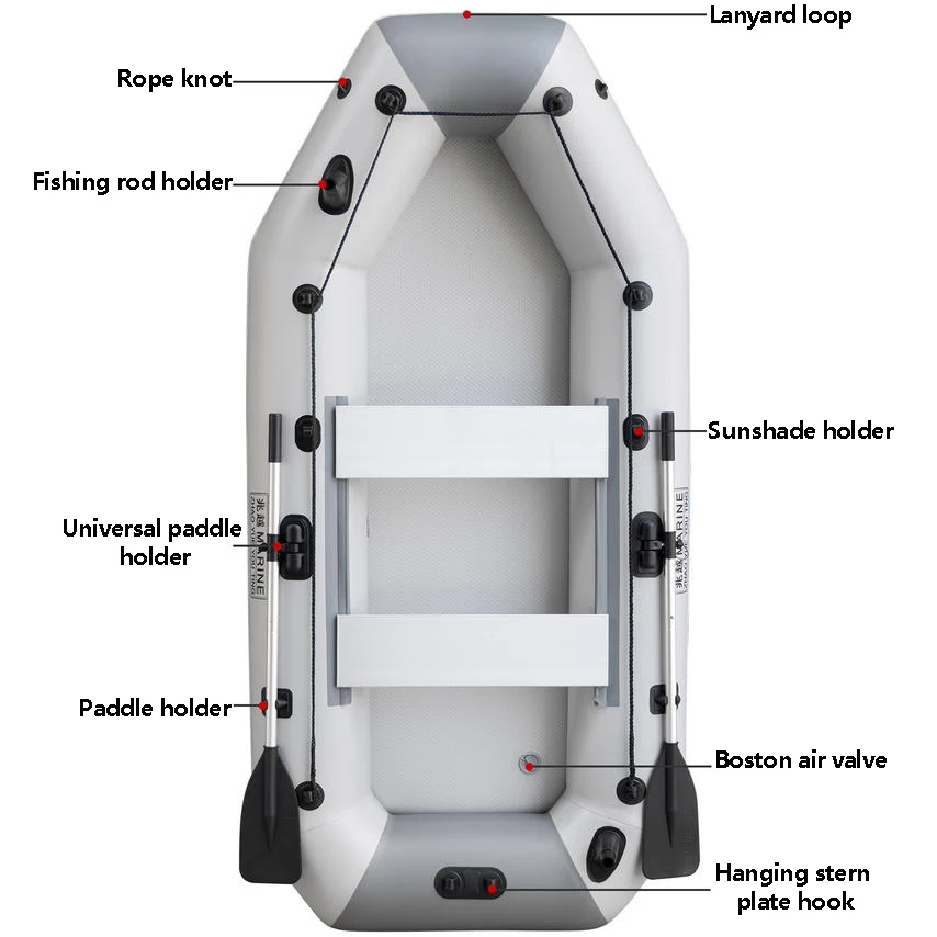 Inflatable Grey PVC Wear-resistant Boat with Air Deck Set for River Lake LUYA Fishing Kayak 2+1Air Chamber Universal Paddle Seat