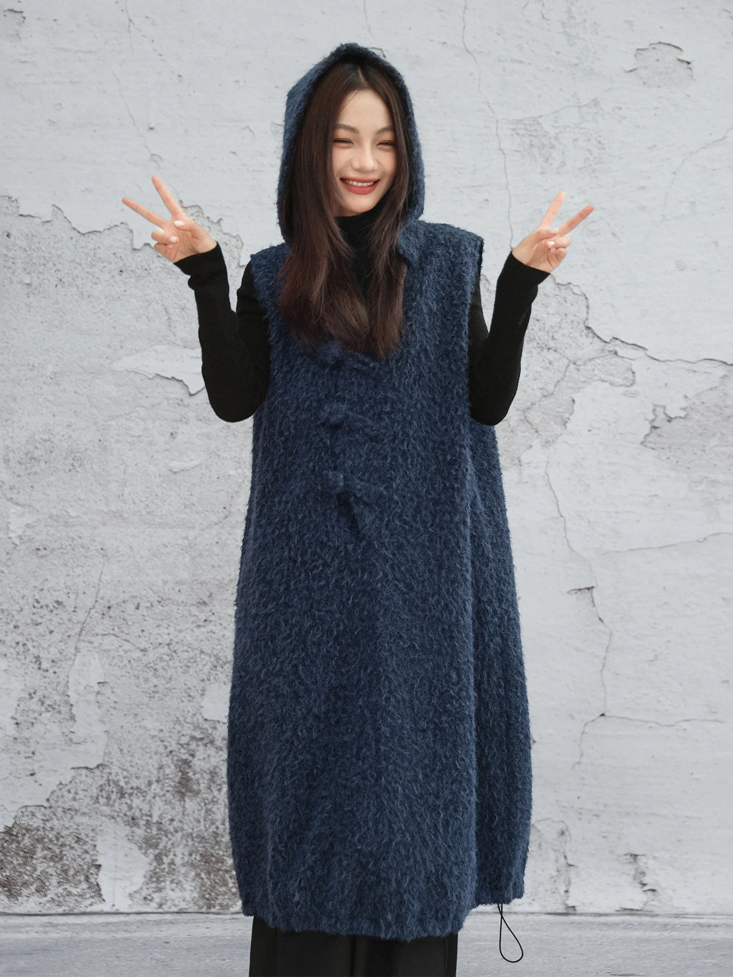 

Loose Fce Vest Skirt Women's Winter New Sle Adjustable Hemline Blue Maxi Skirt Comfortable Polyester Casual Streetwear
