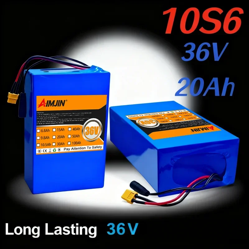 10S6P 36V 20Ah 1000W Electric Battery Pack 20000mAh Lithium-Ion with Built-in BMS High Capacity for Electric Vehicles
