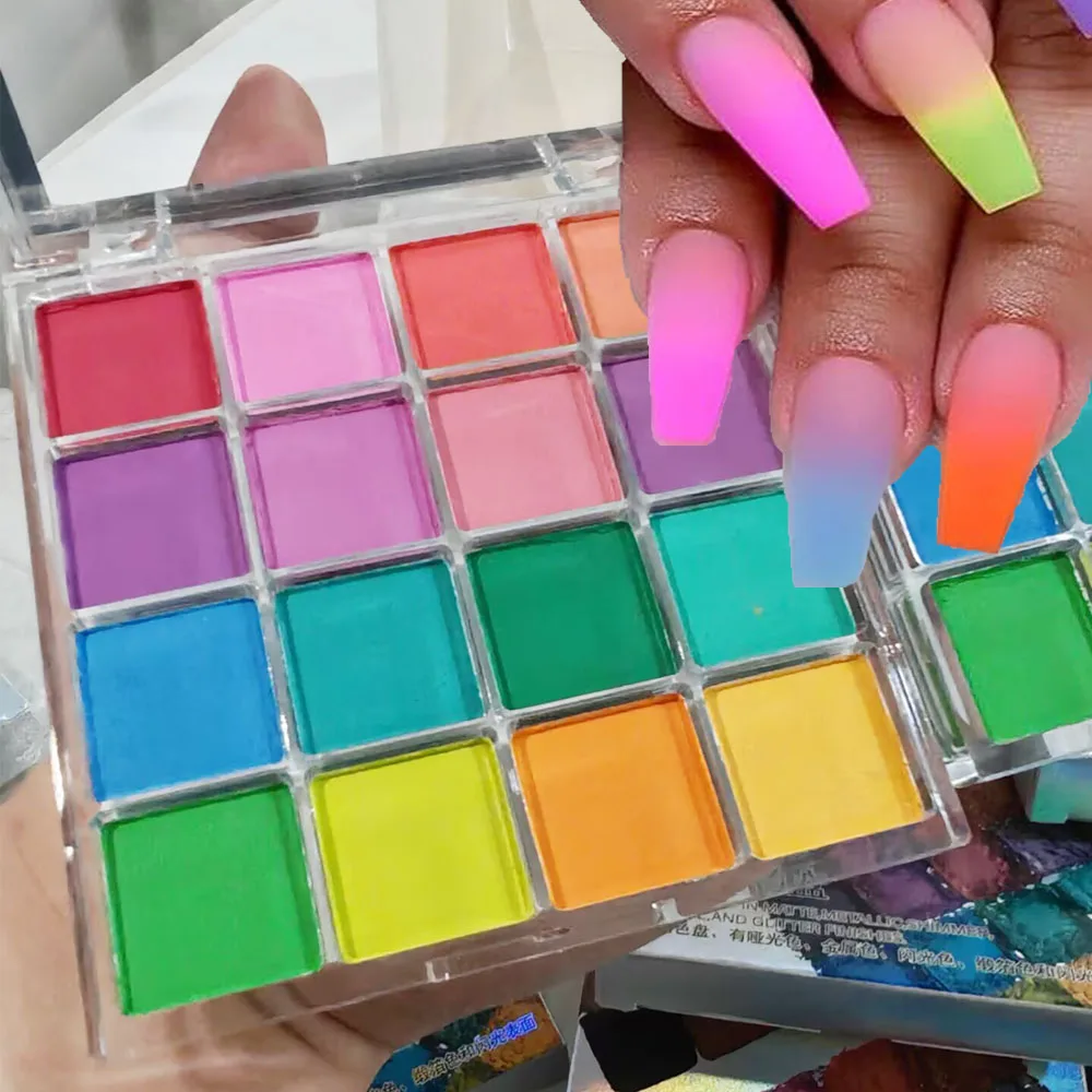 

4/6/9/16Color Ombre Nail Powder Solid Gradient Pigment Rubbing on Nails Pat-pat Powder Eyeshadow Glitter Nail Art Palette Powder