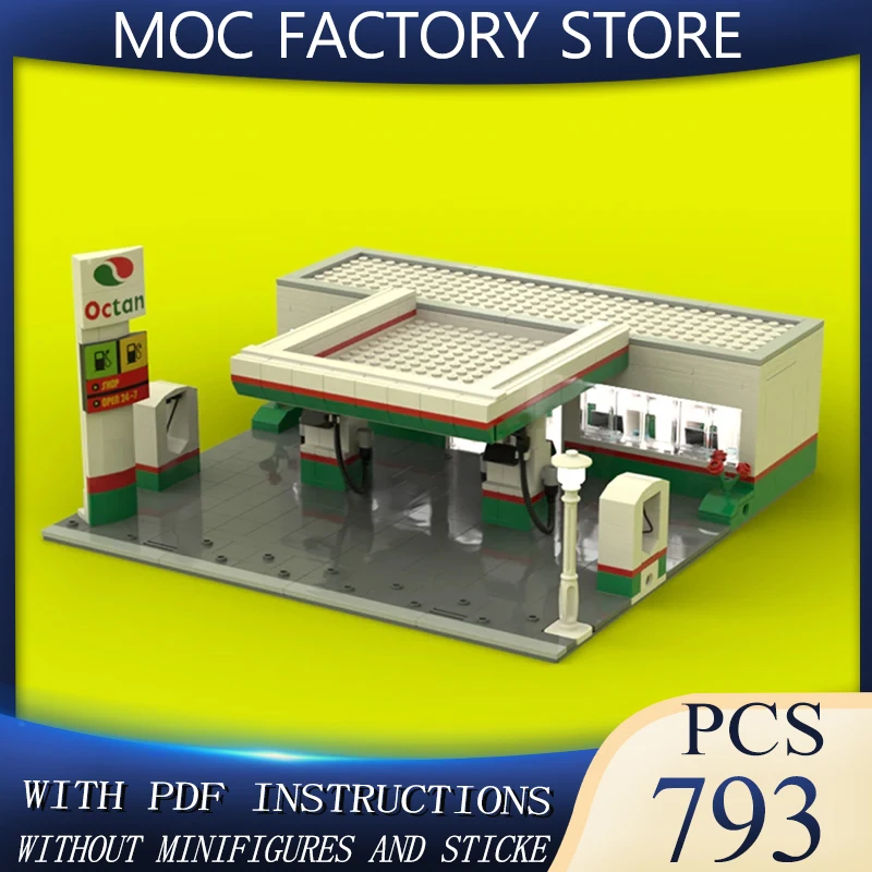 

Модель с видом на улицу Moc, строительные блоки, модель GAS Station, технология, кирпич, сделай сам, сборка, строительная игрушка, праздничные подарки на день рождения