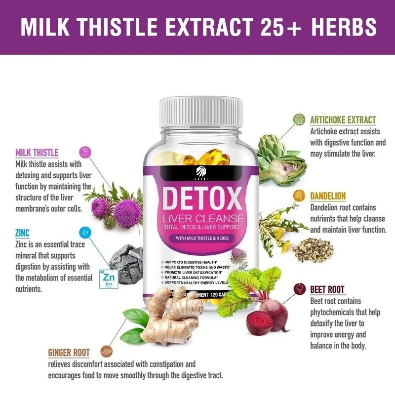 Liver Cleanse Capsules Support Detoxification Milk Thistle Dandelion Improve Liver Function Anti-Oxidation Health Supplement