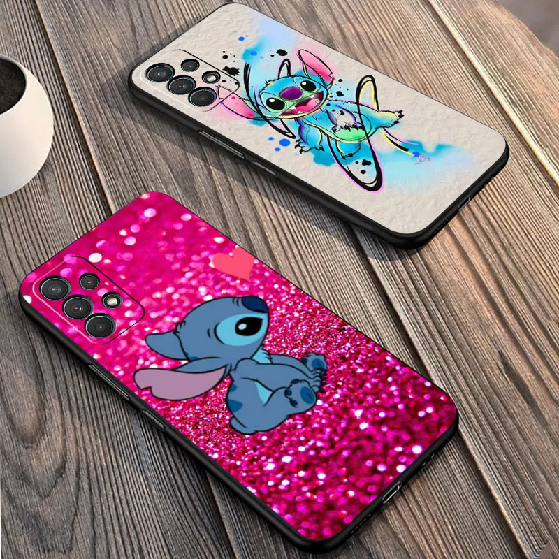 Phone Black Case for Samsung Galaxy A13 A22 5G A51 A32 A54 A23 A72 A12 A52 A34 A33 Silicone Cover Disney Cute and Cool Stitch