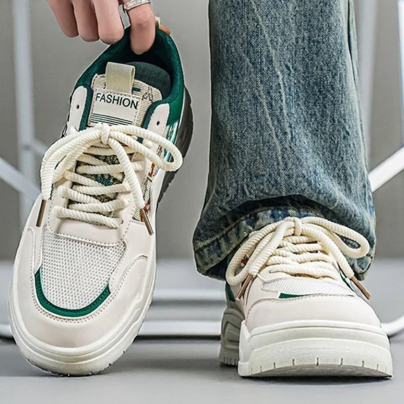 Men 10cm Hidden Height Increase White Sneakers Breathable Thick Sole Casual Sports Skate Shoes Spring