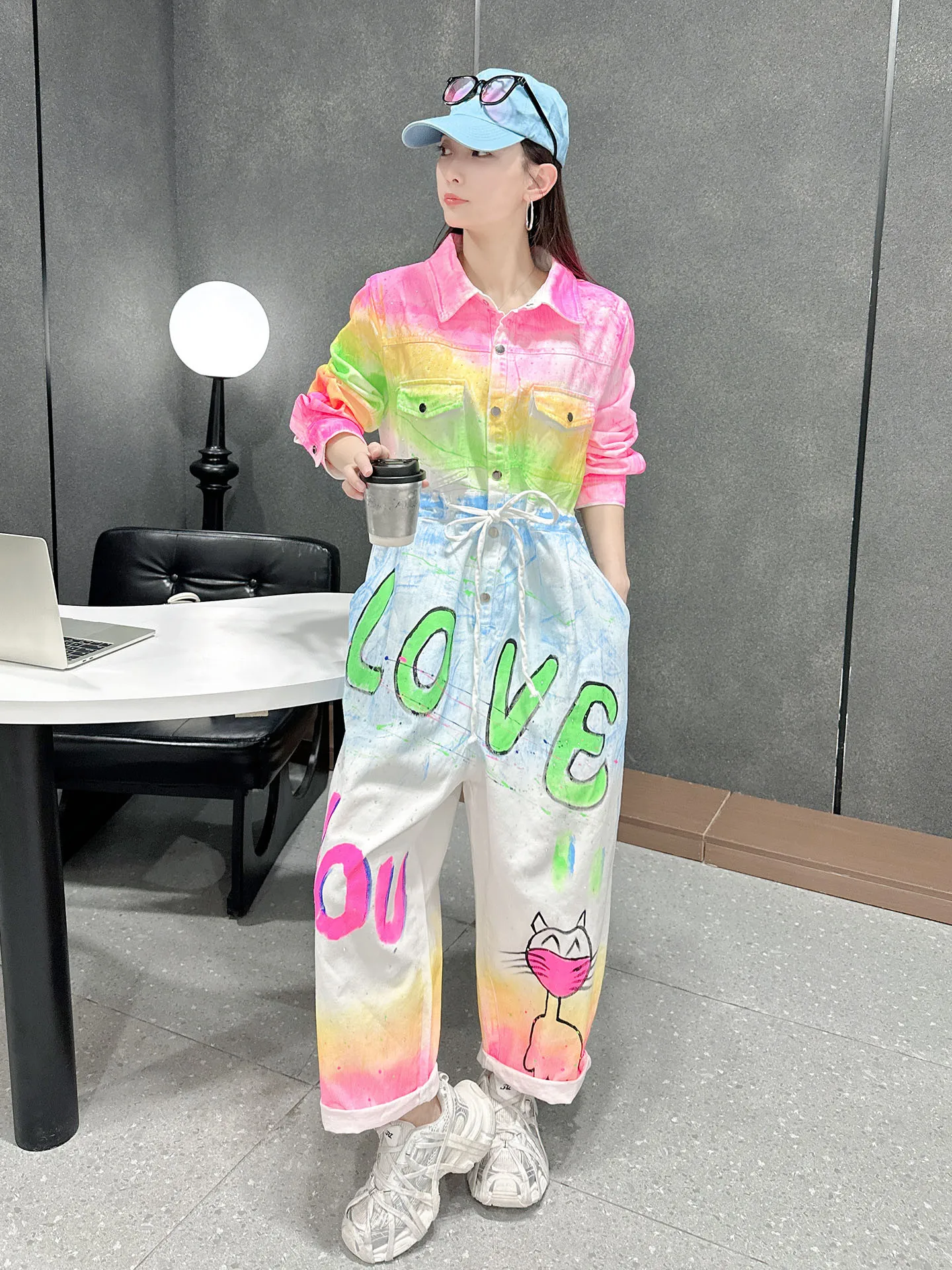 

Ele Street Sle Denim Overalls Luxury Sensation Long Sve Utili Pants High Waist Straight Leg Spring New Arrival