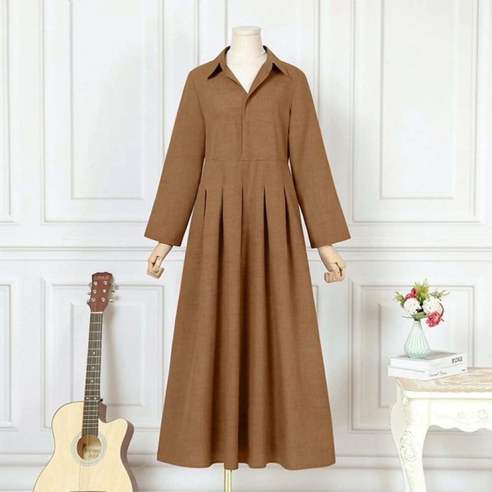 Women Fashion Dress Long Sleeve Polo Collar Loose Fit Solid Color Comfortable Breathable Casual Spring Summer Daily Apparel