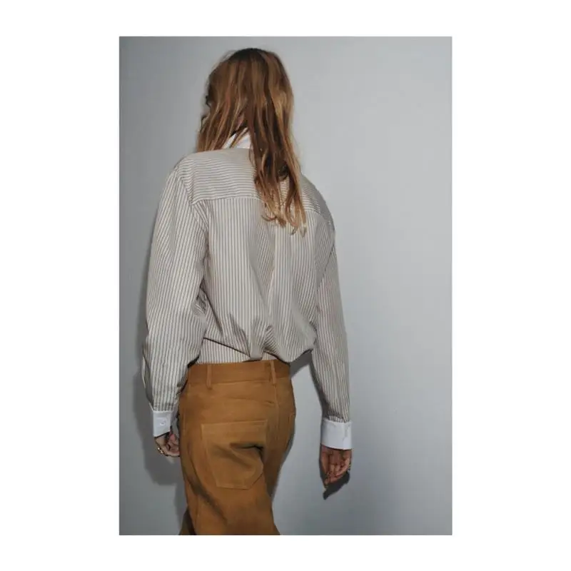 Casual sle listrado longo sve commute irt assimétrico bainha cor blo faionable outono workwear respirável pele-amigável