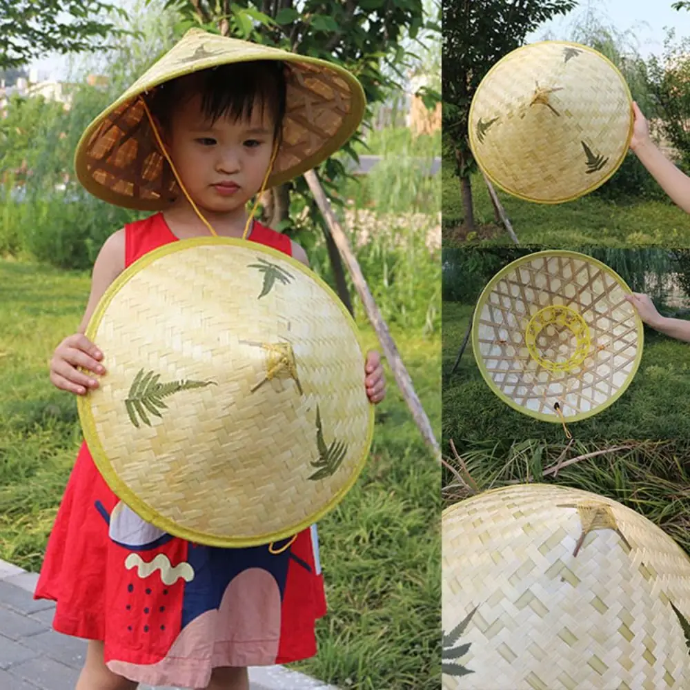 Fashion Adjustable Party Sun Hats Sunscreen Summer Natural Bamboo Hats Sun&UV Caps Children Kids Outdoor