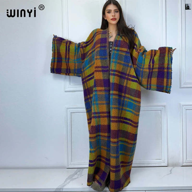 WINYI Africa womens loose coats winter long down Warm cardigan luxury clothes kimono abaya dubai luxur winter outfits for women